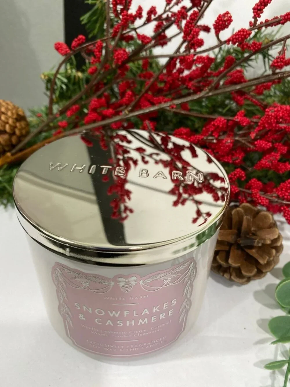 “Snowflakes & Cashmere” Bath & Body Works New 3 Wick Candle